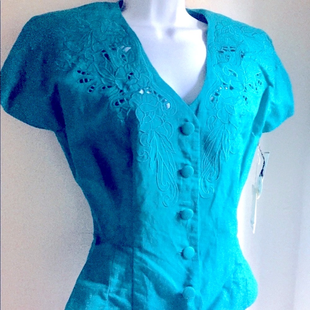 1980’s Nancy Johnson Deadstock Linen Blend Embroidered RARE Sarah Jessica Parker